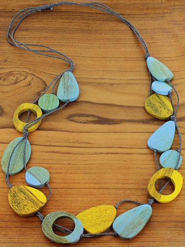 Yellow & Blue Wooden Necklace