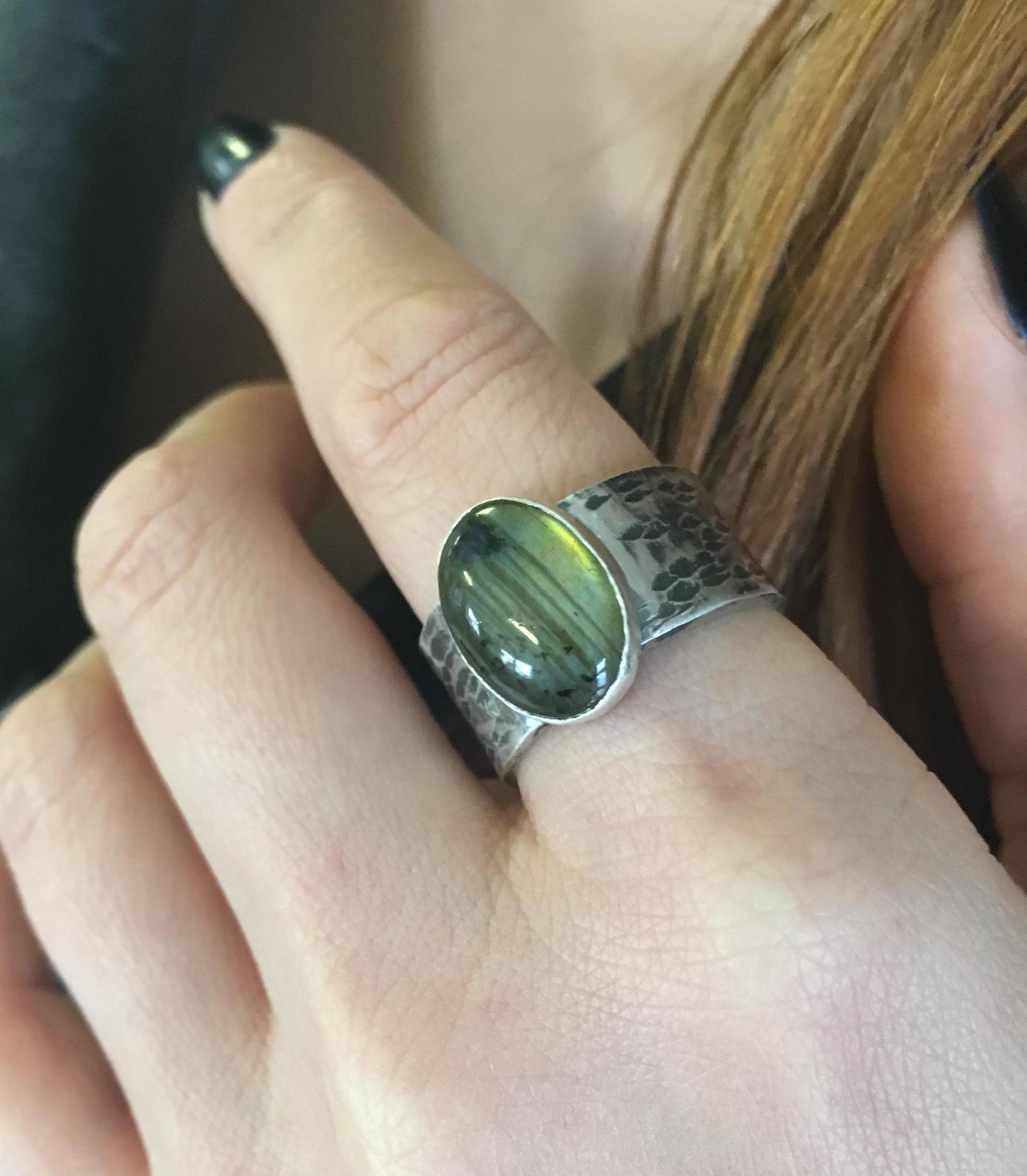 Oval Labradorite and Silver Ring