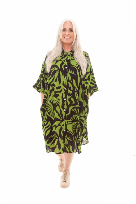 Jungle Print Button Through Grandad Dress