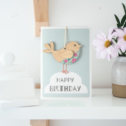 Wooden Keepsake Bird Birthday Card