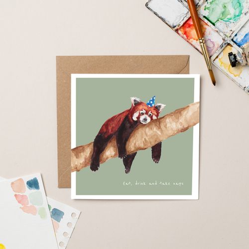 Napping Red Panda Birthday Card