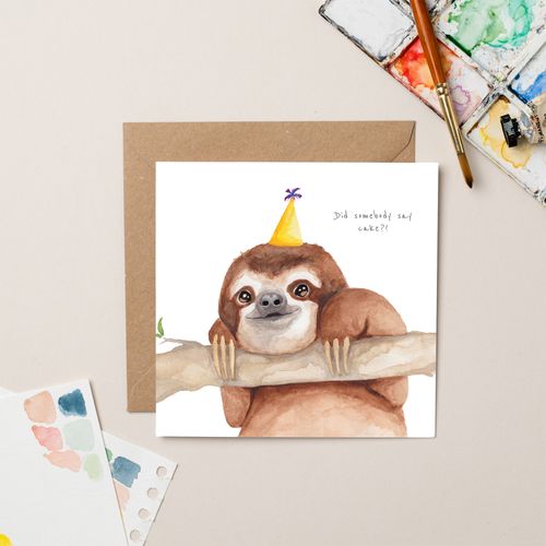 Sloth Looking For Cake Birthday Card