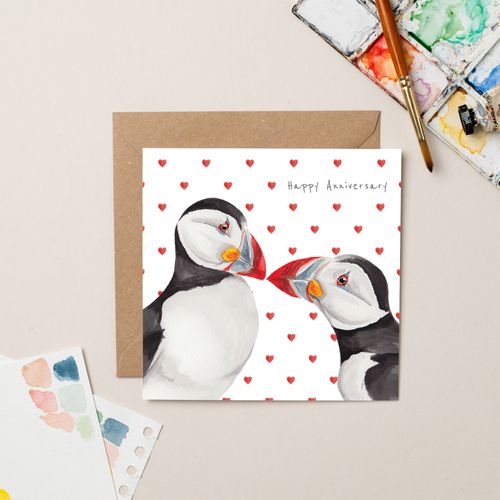 Puffins in Love Anniversary Card