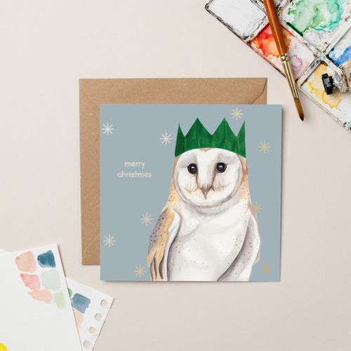 Owl Gold Foil Christmas Card