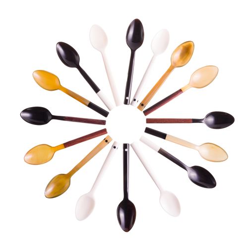 Horn egg spoons and egg cups