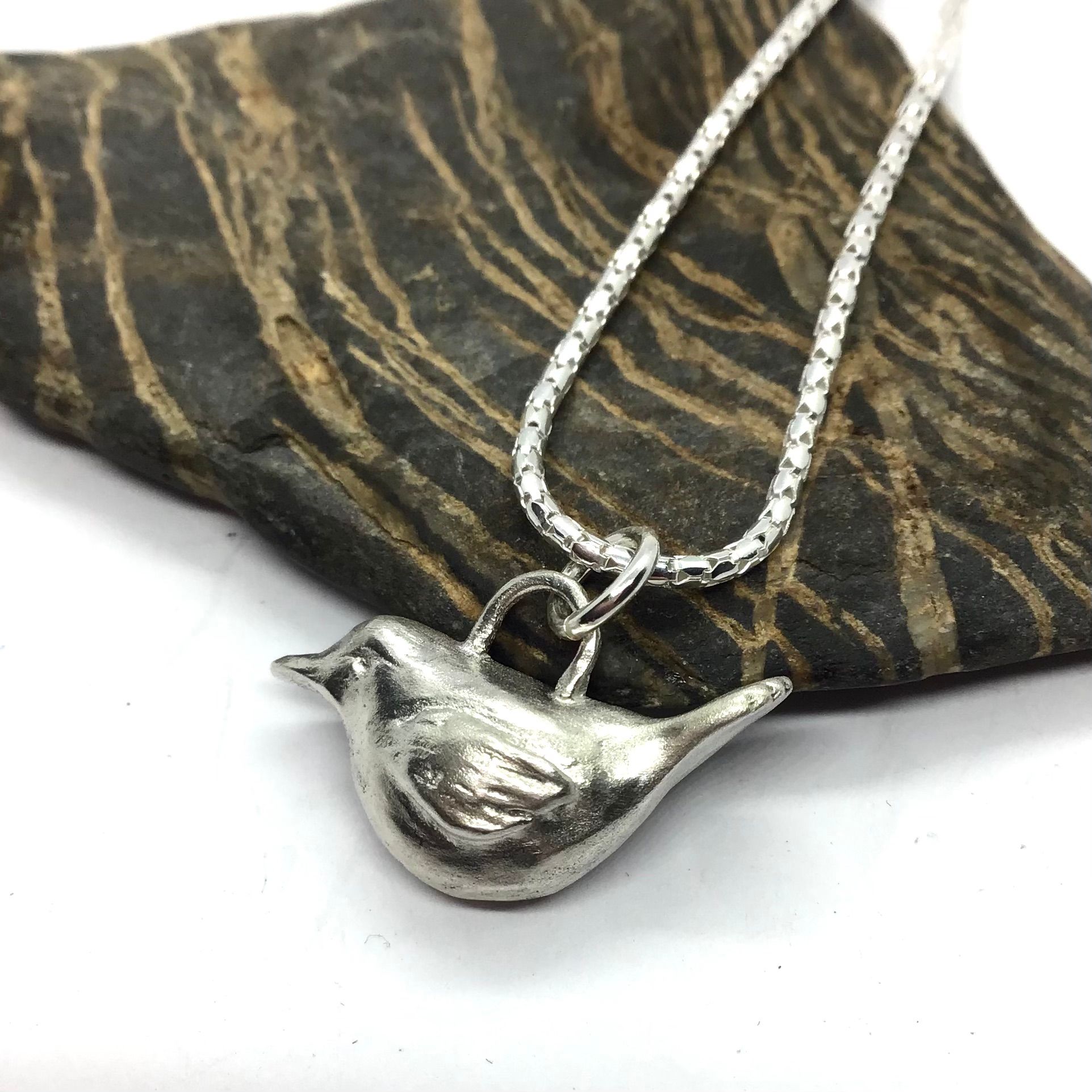 Silver wren necklace