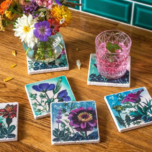 Flower Meadow - printed stone coasters