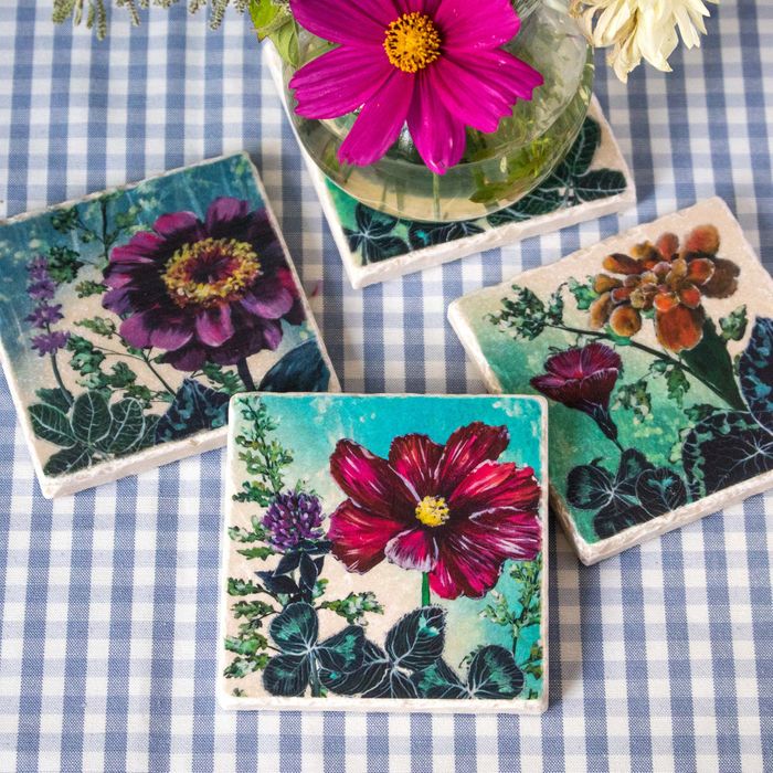 Flower Meadow - printed stone coasters