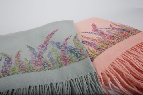 Cashmere Feel Scarves Handprinted with Heather