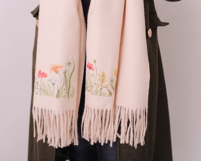 Cashmere Feel Scarves Handprinted with Wildflowers