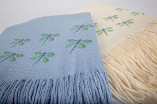 Cashmere Feel Scarves Handprinted with Dragonflies