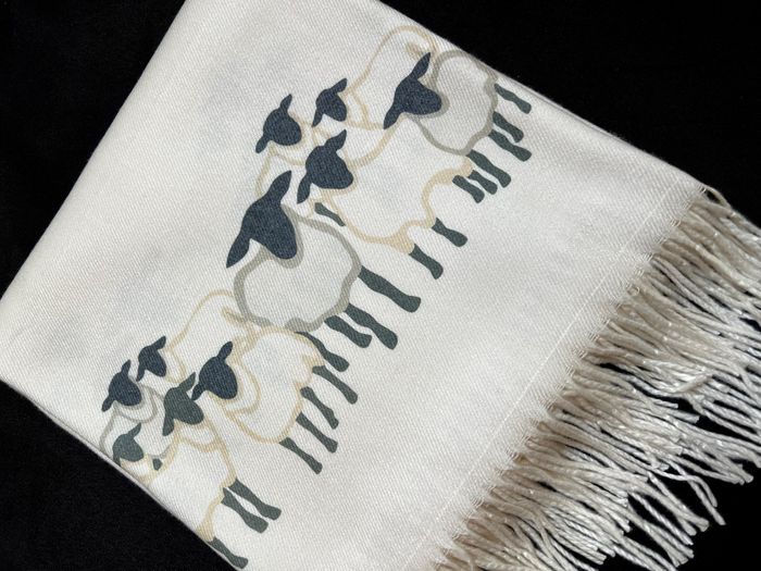 Cashmere Feel Scarves Handprinted with Sheep