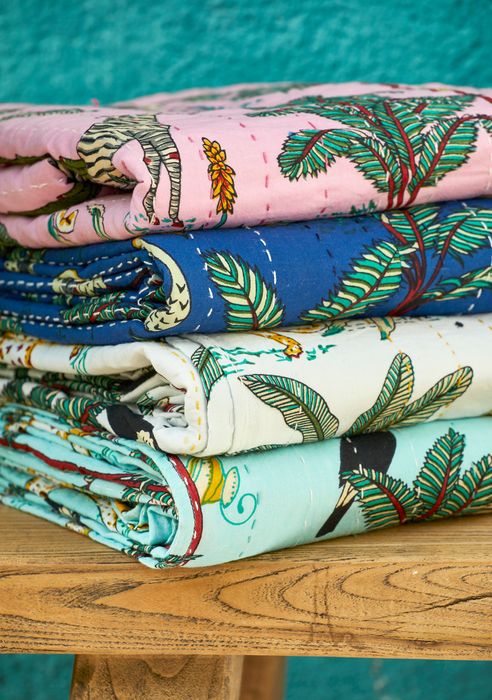 Jungle Print Kantha Bed Throw