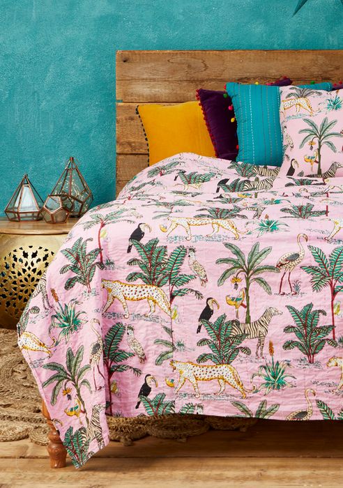 Jungle Print Kantha Bed Throw