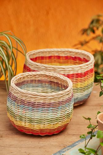 Rainbow Stripe Rattan Basket Set
