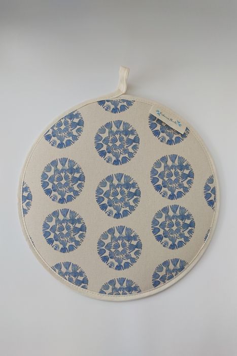 Organic Aga Hob Cover and Table Protector Machair Clock Blue