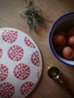 Organic Aga Hob Cover and Table Protector - Machair Clock Red