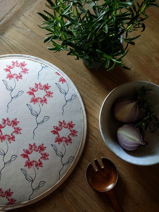 Organic Aga Hob Cover and Table Protector - Machair Flower Red