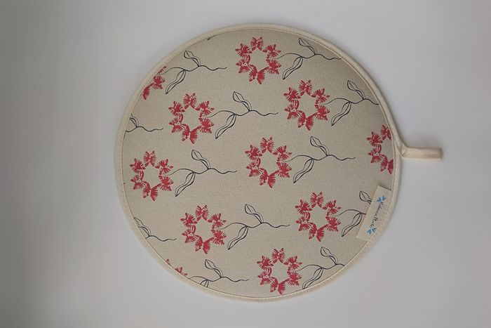 Organic Aga Hob Cover and Table Protector - Machair Flower Red