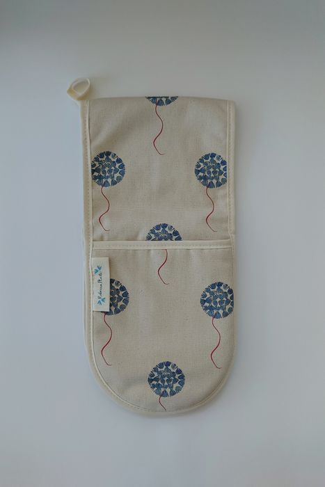 Organic Double Oven Glove - Machair Floret Blue