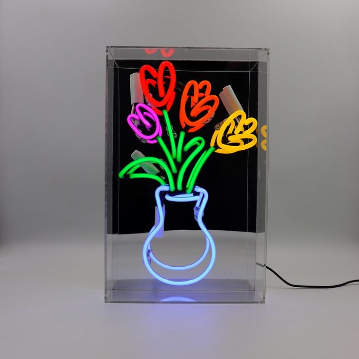 'Vase of Tulips' Glass Neon Sign