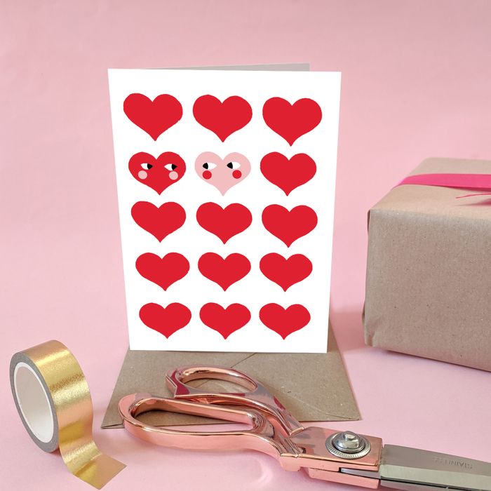 Blushing Hearts Love Card