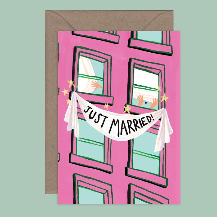 Wedding Card - Just Married Pink