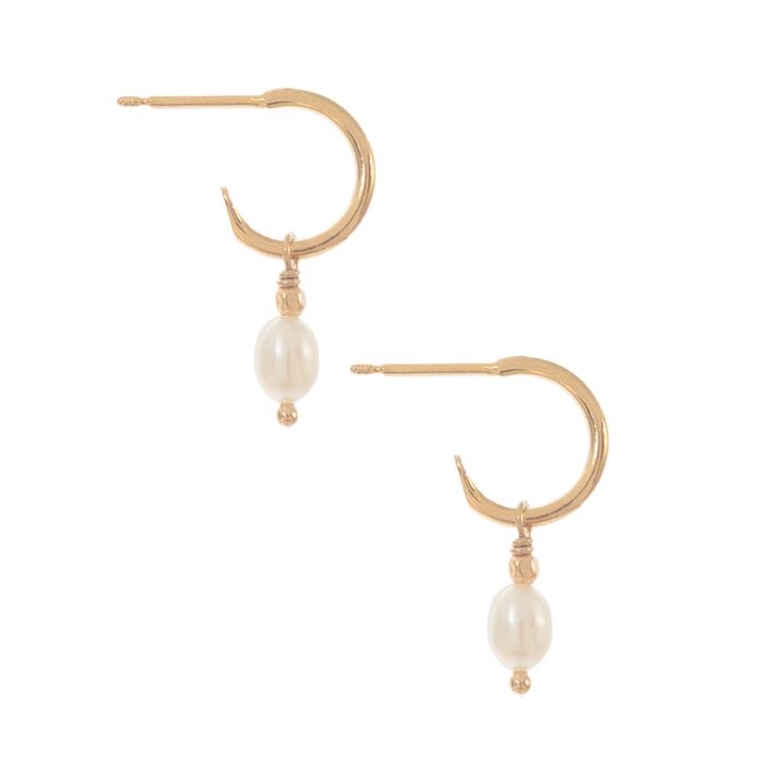 Pearl Huggie Hoops, 18ct Gold Vermeil