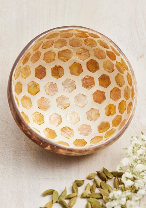 Coconut Bowl, Shell Honeycomb Bee