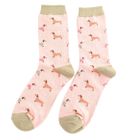 SKS429 Sausage Dog & Spots Socks Dusky Pink