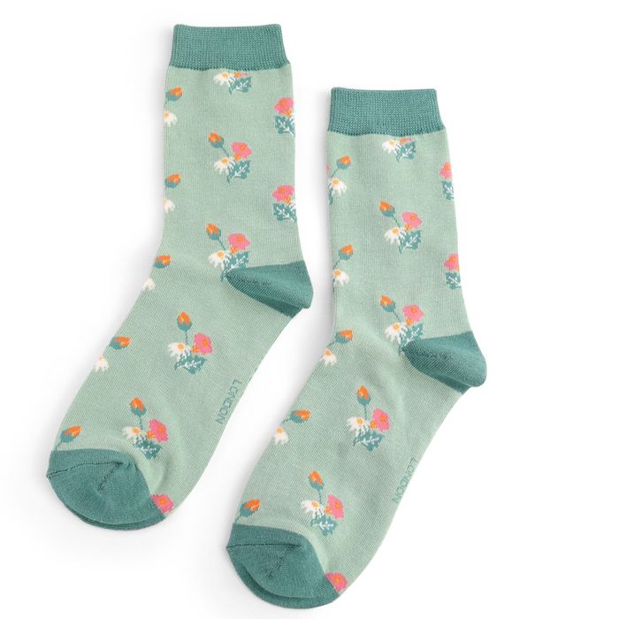 SKS433 Mini Floral Socks Duck Egg