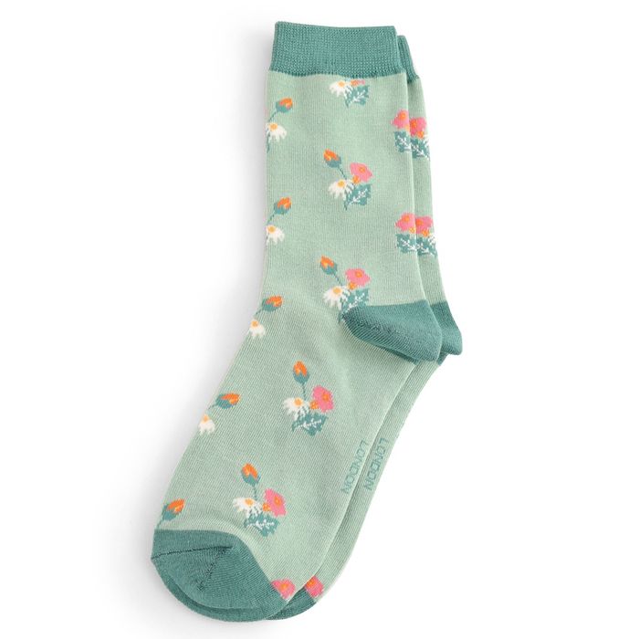 SKS433 Mini Floral Socks Duck Egg