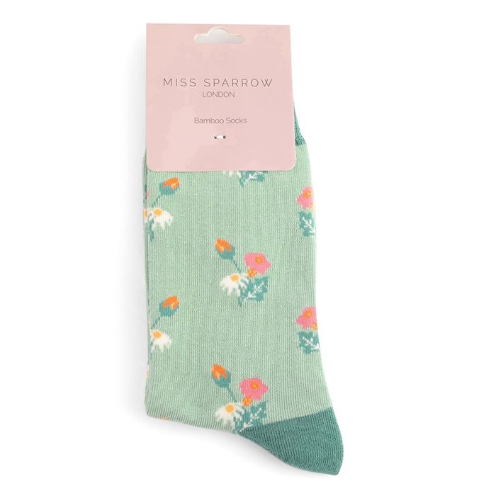 SKS433 Mini Floral Socks Duck Egg