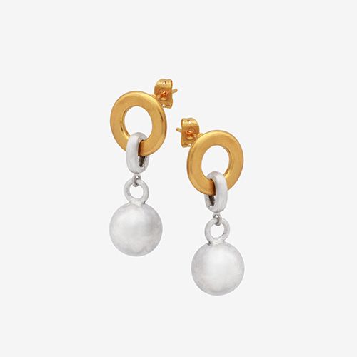 Silver Bead-Gold Circle Drop Earrings