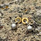 Silver Bead-Gold Circle Drop Earrings