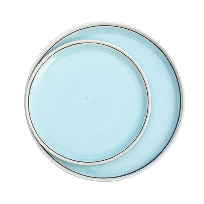 Hand-crafted dinner and side plates - chun blue glaze