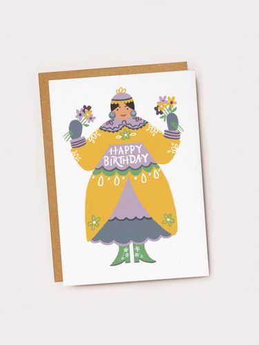 Yellow Happy Birthday Folk Lady Card