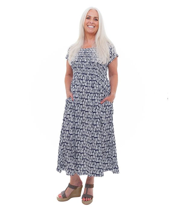 Tonal Geo Shirred Bust Dress