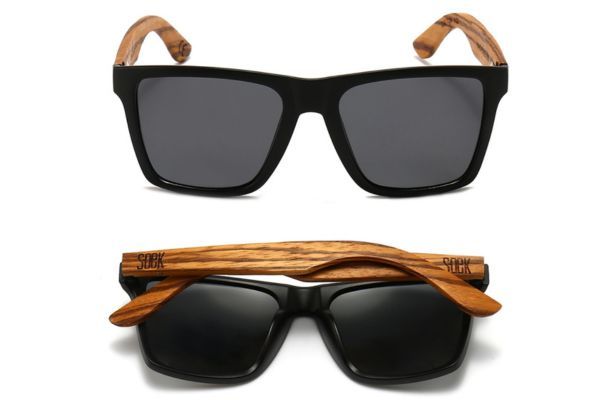 SOEK® DALTON Black Sunglasses l Black Lens l Walnut Arms