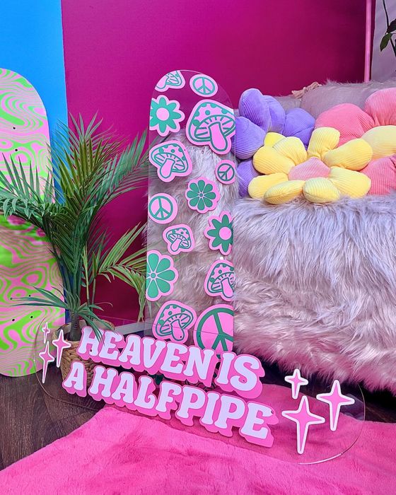 Heaven is a halfpipe clear acrylic skateboard deck