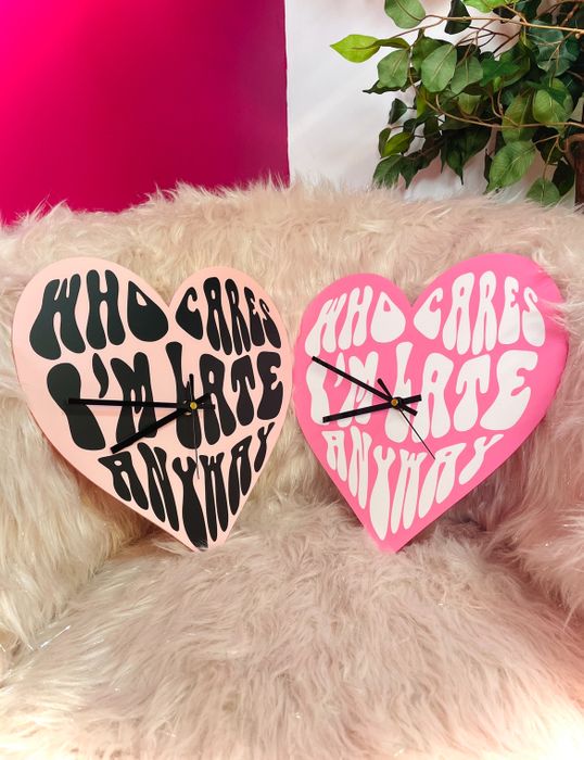 Who cares i'm late anyway heart shaped decorative clock silent movement