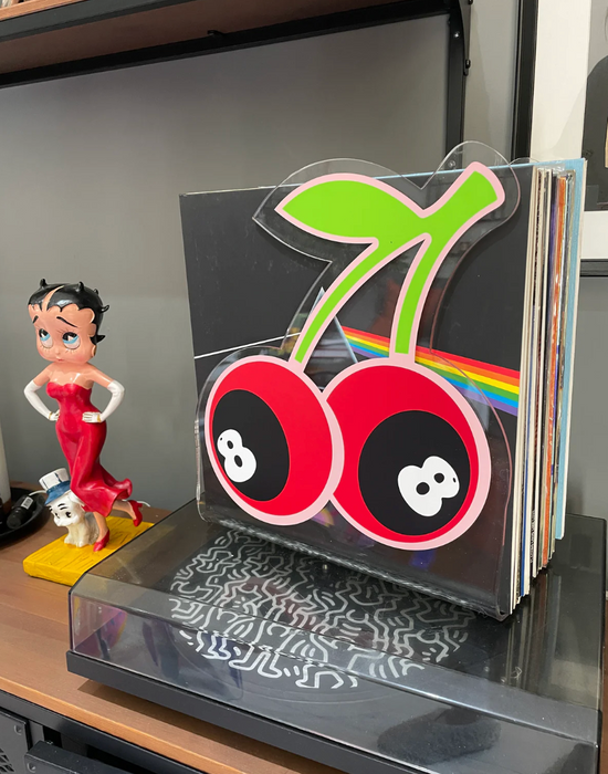 Cherry magic 8 ball acrylic storage holder for records, books and other storage