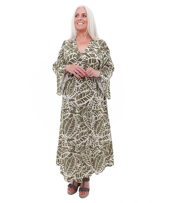 Tropical Leaf Angel Sleeve Dress