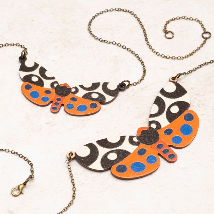 Hand Painted Moth Brooches & Necklaces