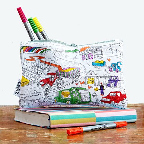 Colour-in Working Wheels Pencil Case
