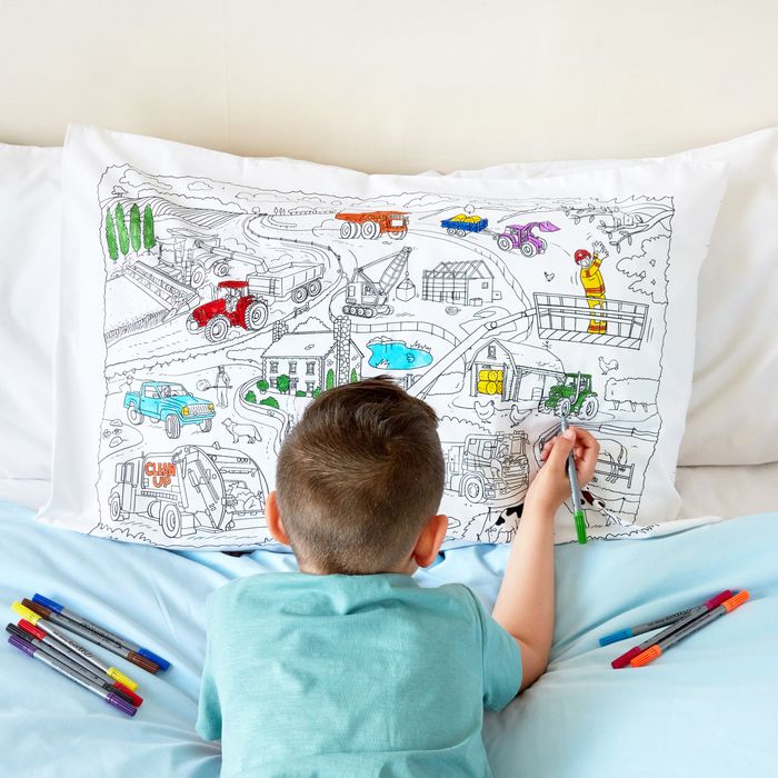 Colour-in Working Wheels Pillowcase