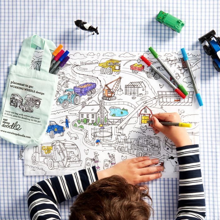 Colour-in Working Wheels Placemat to Go