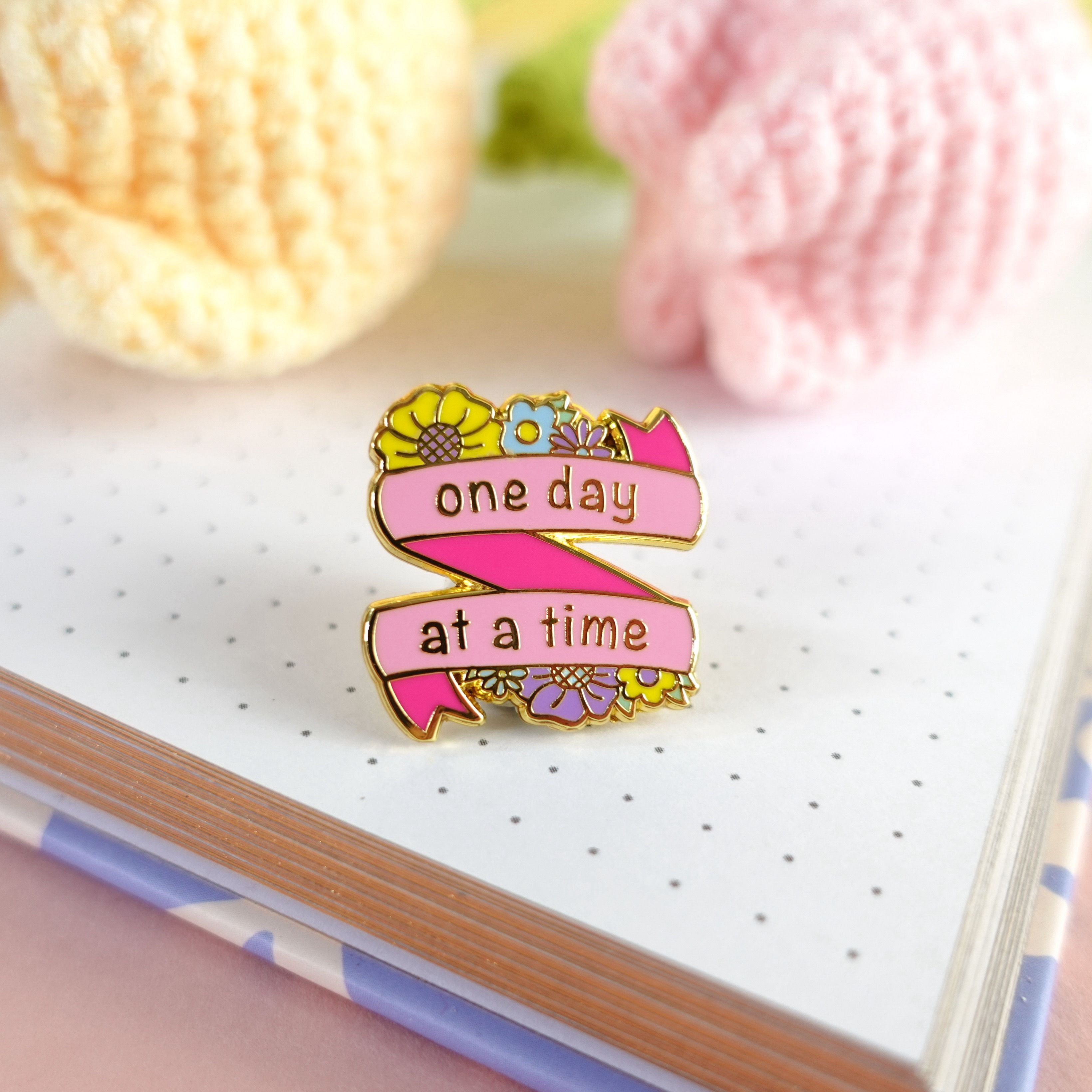 One day at a time enamel pin