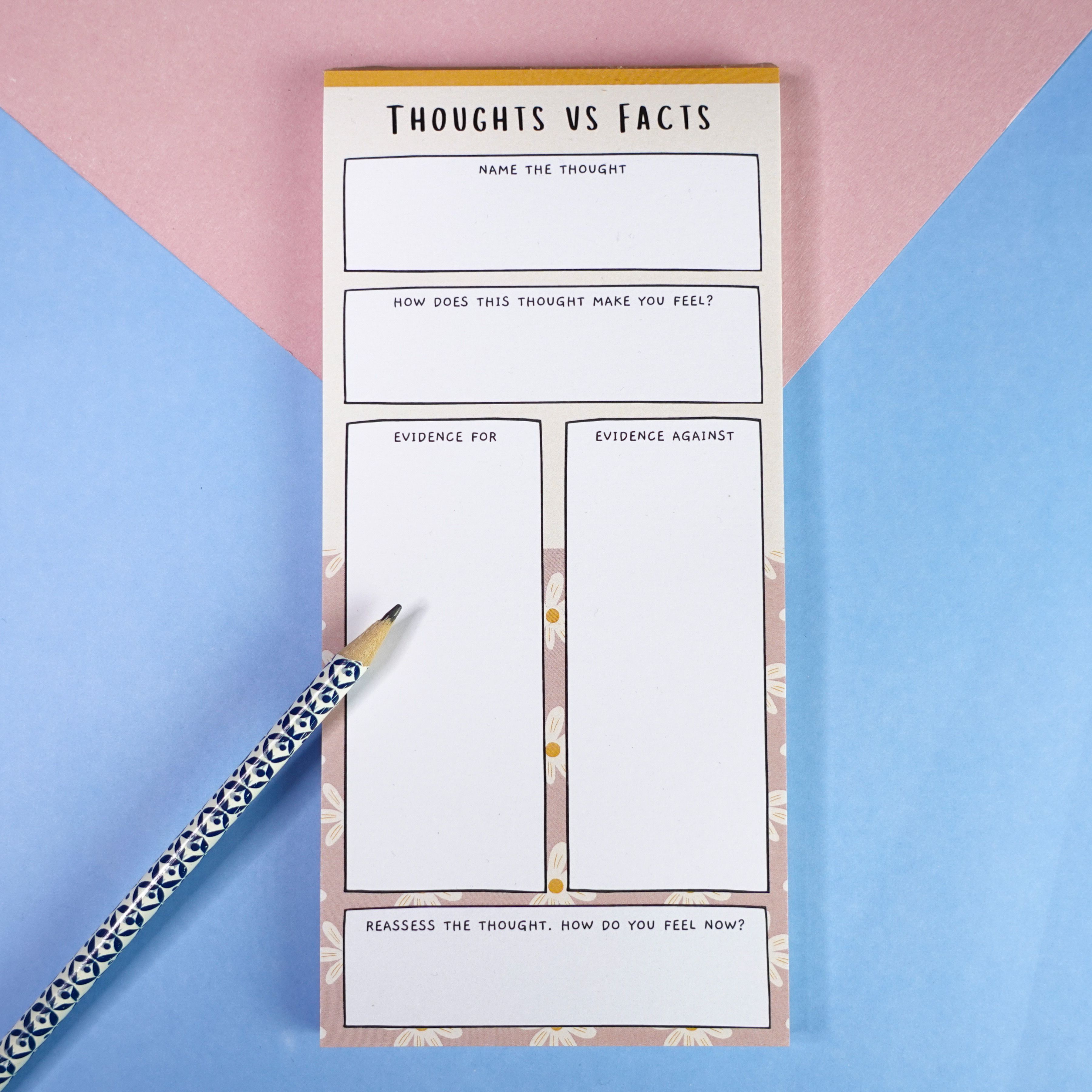 Thoughts vs Facts notepad - challenge negative thoughts