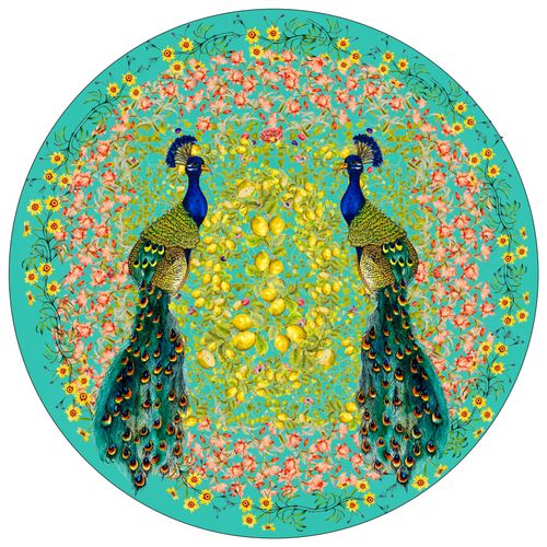 Peacocks and Lemons Placemat (Aqua)